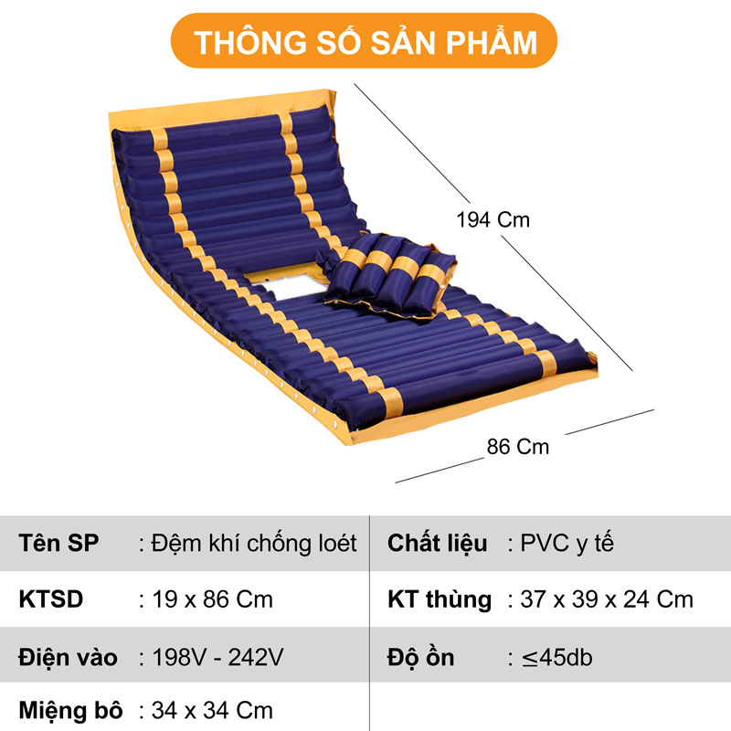 Đệm khí chống loét DK09 có chỗ để bô vệ sinh